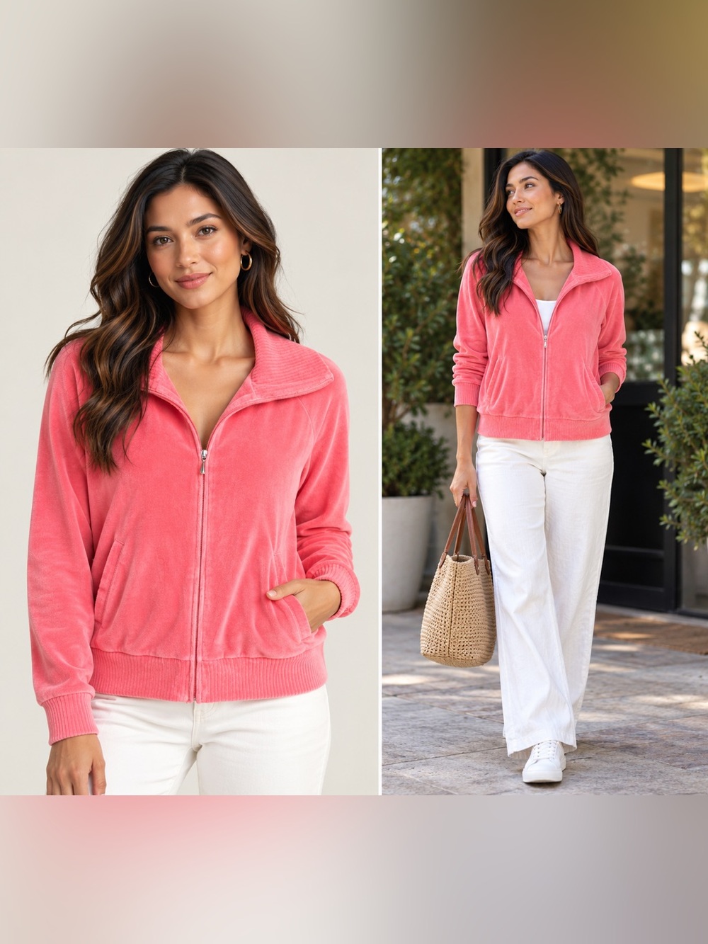 Drapers and Damons Coral Velour Zip-Up Jacket